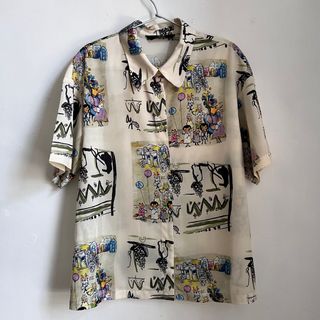 （S碼）短袖雪紡花襯衫 女裝  夏季 復古上衣 二手衫 女裝襯衫64212191478018110