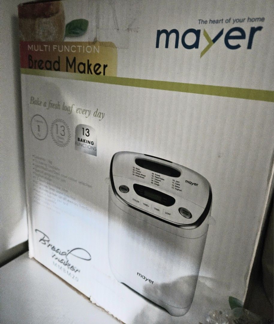 Mayer Multi-Function Bread Maker (Category: Breadmakers) located in Singapore. Submitted by efumy (Listing ID 1399056123, Image 1). Description: - Brand new Mayer multi-function bread maker - 13 baking functions - Bake fresh bread daily! - Comes in original packaging - Perfect for homemade bread.