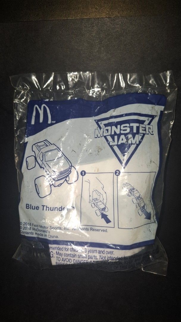 McDonald's Monster Jam Blue Thunder (Category: Vehicle & Diecast Models) located in Taguig. Submitted by eagallano (Listing ID 1399089491, Image 1). Description: - Sealed McDonald's Monster Jam Blue Thunder toy car..