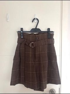 日本品牌MERCURYDUO啡色高腰格仔短褲Checked high waist shorts in mocha brown64212192479618110