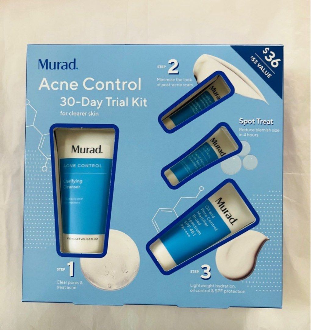 MURAD ACNE CONTROL TRIAL KIt (Category: Face Care) located in San Juan City. Submitted by cashfrancefashioncosmetics_ph (Listing ID 1399080615, Image 1). Description: ‼️MURAD ACNE CONTROL TRIAL KIt INCLUDING -ACNE CONTROL CLARIFYING CLEANSER 60ML -INVISISCAR RESURFACING TREATMENT 5ML -RAPID RELIEF ACNE SPOR TREATMENT 7.5ML -OIL AND PORE CONTROL MATTIFFIER SPF45 23ML .