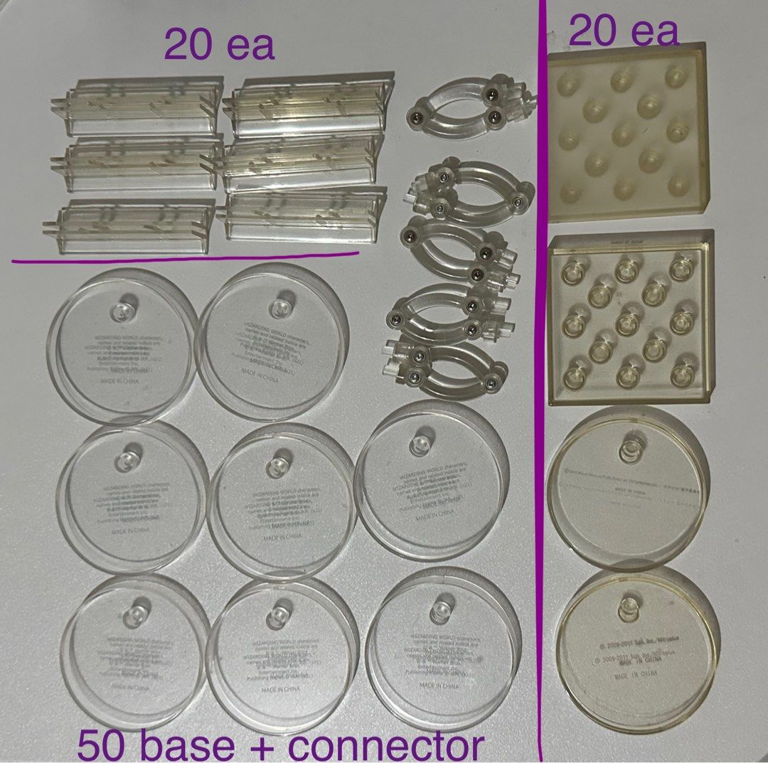 Nendoroid splits - Stands and connectors (Category: Figurines & Statues) located in Quezon City. Submitted by ziaaaa24 (Listing ID 1117758532, Image 1). Description: Printed circle base - 100 Circle base + connector - 50 ea set Connectors - 30 ea Yellowish stands - 20 ea Neck connector - 30 ea Neck joint - 20 ea Background stand - 20 ea Background - 50.