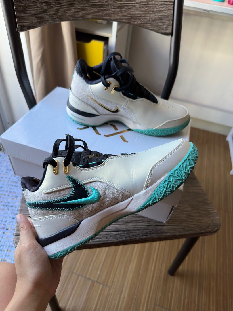 Nike LeBron NXXT Gen AMPD EP Sneakers (Category: Sneakers) located in Taguig. Submitted by _sprtukm (Listing ID 1399203439, Image 1). Description: - Nike LeBron NXXT Gen AMPD EP - Colorway: Cream and Teal - Black tongue and laces - Gold accents - Size: 5.5 - Includes original box.