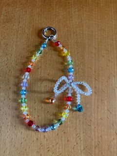 Nyu Nyu Ribbon Rainbow Phone Charm  Rainbow Crystal Bead Phone Chain64210510138242110