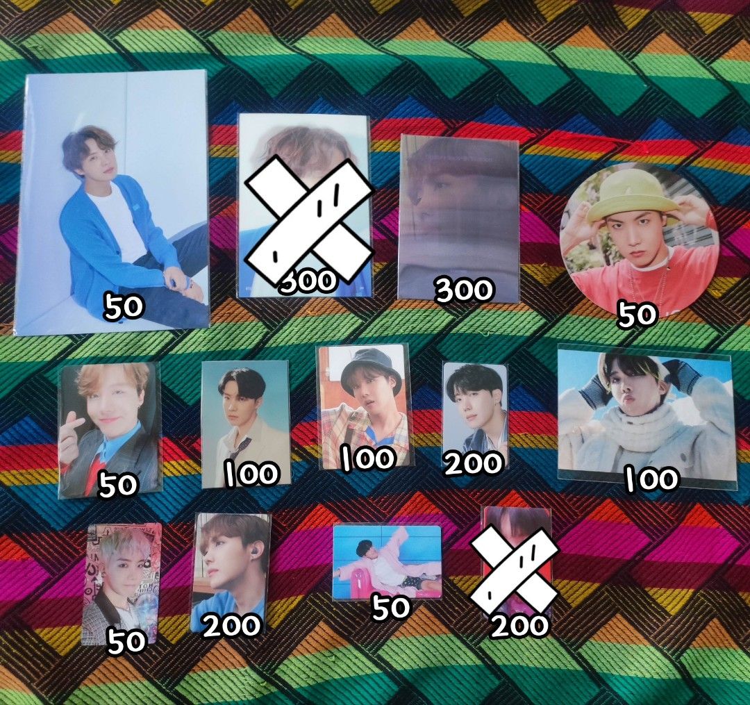 Official BTS J-Hope Photocards [Prices on pic] (Category: K-Wave Merchandise) located in Pasig City. Submitted by bloombaby.co (Listing ID 1399237337, Image 3). Description: - Authentic J-Hope photocards available! - Prices clearly indicated on each photo. - Various albums and collections represented. - Message me for inquiries or to reserve your photocard..