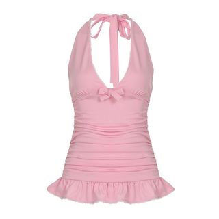 Pink Halter Top with Ruffle Hem64214073593218110