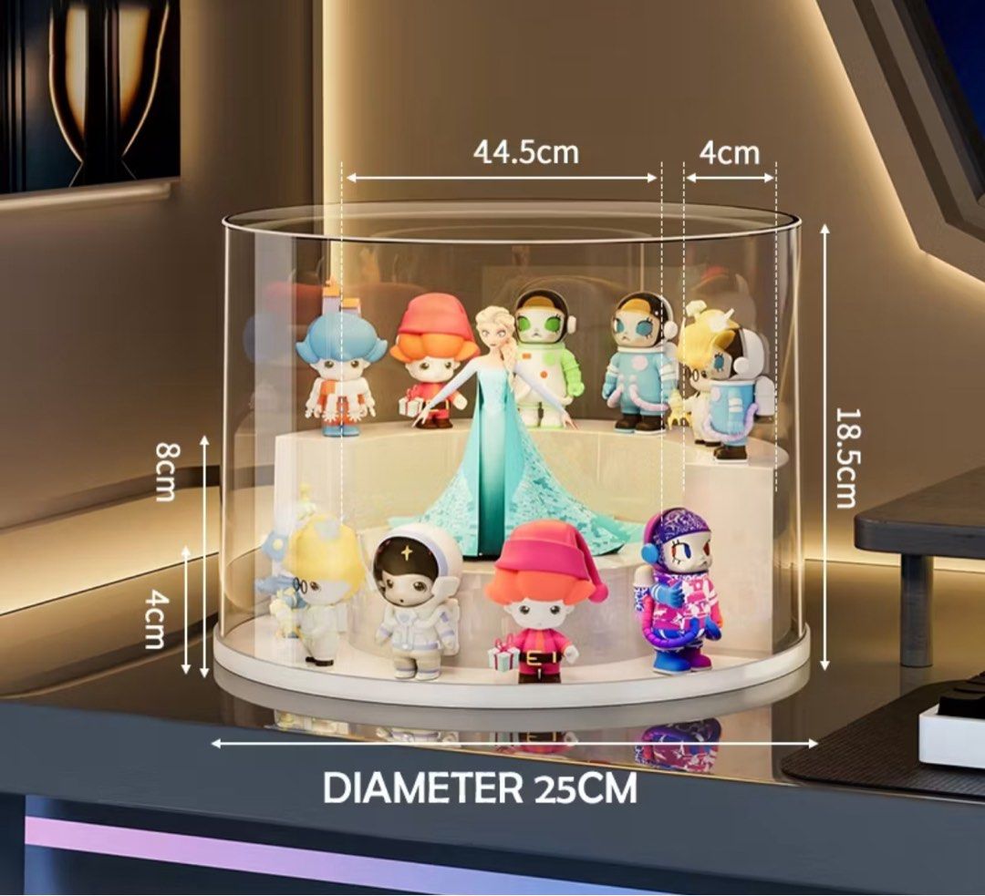 Round Acrylic Toy Display Case Box (Category: Storage Boxes & Baskets) located in Manila. Submitted by summercookie (Listing ID 1399226044, Image 2). Description: 360° acrylic 25*18.5 cm 1.360° Round transparent doll storage 2. Dust-proof storage, strong ornamentation Usage scenarios: living room/bedroom/study, etc.