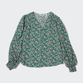 Uniqlo 碎花V領長袖上衣64211548898561110