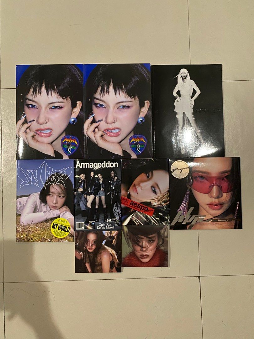 unsealed aespa albums (Category: CDs & DVDs) located in Mandaluyong City. Submitted by minikun (Listing ID 1399193445, Image 1). Description: wts lfb aespa unsealed albums complete inclusions except pc and poster unless stated prices: rich man energy w/o poster and stickers - 70 rich man energy complete inclu - 180* rich man burst (w/o poster) - 100* whiplash beat - 100* whiplash speed w/o cd and sticker - 50* my world - 100* armageddon (cd only)