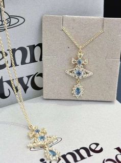 🌟Official Website Authorized Seller🌟Vivienne Westwood Masha Saturn Rhinestone Inlaid Design Pendant Square Cubic Zirconia Necklace64213877592194110