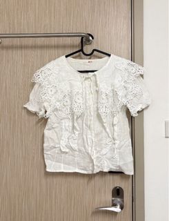 白色蕾絲領上衣 韓國棉質正式頂衫 上衣64214531690753110