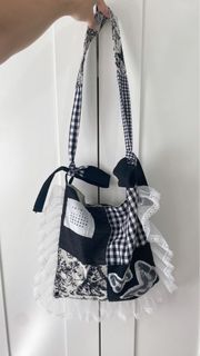 y2k black and white plaid bow two-way bag64217367444227110