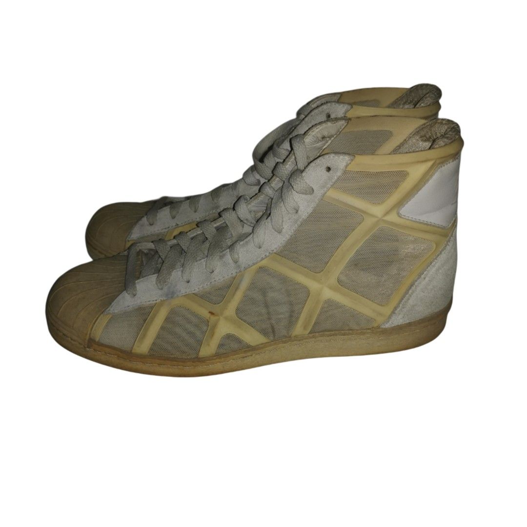 Yohji Yamamoto x Adidas "X" Mid-cut Shoes (Cream Yellow, 8) (Category: Sneakers) located in General Mariano Alvarez. Submitted by hundred_lives (Listing ID 1392129429, Image 3). Description: Yohji Yamamoto x Adidas X-Edition Mid-cut Shoes (Cream Yellow, 8) Authentic Original Distressed Condition Tags: rider harley davidson von dutch gothic punk affliction von dutch rave alt core punk gothic steel knuckles billie eilish studs ed hardy christian au