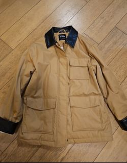Zara beige jacket 皮領64211993305474110