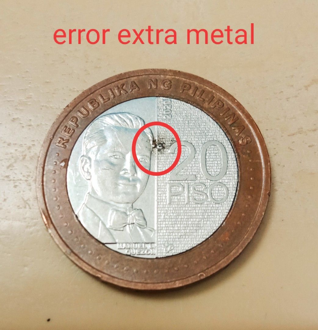 20 Peso 2020 NGC Philippine Coin with Error (Category: Currency) located in Candon. Submitted by sniper_25 (Listing ID 1395930181, Image 1). Description: - 20 Peso NGC coin from the Philippines - Year: 2020 - Features a minting error (extra metal) - Obverse: Manuel Quezon - Reverse: Sampaguita flower Denomination: It is the highest denomination coin of the Philippine peso. Issuance: Launched in December 2019, it is part of the Bangko Sentral ng P
