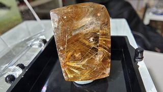 Premium Brazilian Gold Rutile Specimen (Co-existing Red Phantom and White Phantom) (Tea Yellow Crystal Base) (With Lid Cube Mineral Display Box)64236505655427110