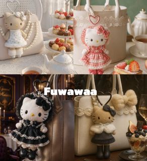 Long-legged Hello Kitty, chic Lolita, little angel phone strap, black leather, authentic Japanese, pearl chic charm, bag pendant, keychain, plush toy, Christmas little dress gift64185947271297110