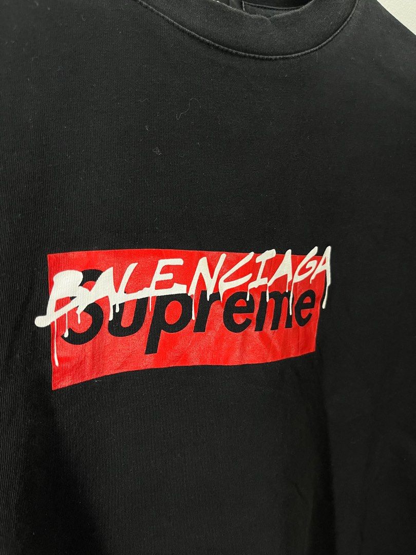 Balenciaga Supreme T-shirt (Category: Tshirts & Polo Shirts ) located in Cavite. Submitted by robievillon (Listing ID 1396093220, Image 3). Description: 22x27” XL on tag - Balenciaga T-shirt - Black color - Size: XL - Made in Italy - Features a unique Balenciaga x Supreme logo design - Crew neck and short sleeves.