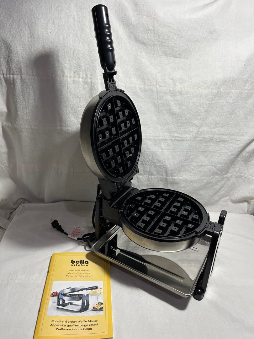 Bella Kitchen Rotating Belgian Waffle Maker 110v (Category: Other Kitchen Appliances) located in Antipolo. Submitted by gettinghooked (Listing ID 1396027006, Image 2). Description: Stored for years; gifted from the US - Makes delicious Belgian waffles - Non-stick cooking plates - Rotating function for even cooking - Auto-locking mechanism - Includes Bella Kitchen recipes - Non-slip feet - On/off and ready indicator lights - 120V/60Hz/1200W.