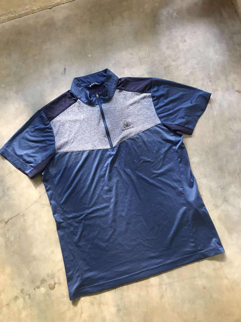 Black Yak Polo Shirt (Category: Tshirts & Polo Shirts ) located in Argao. Submitted by thrift_ni_ar (Listing ID 1396022040, Image 1). Description: - Black Yak polo shirt - Color: Navy blue and gray - Quarter-zip closure - Short sleeves - Black Yak logo on chest - Lightweight, athletic material - Navy blue collar with Black Yak branding BLACK YAK HALFZIP OUTDOOR SHIRT‼️ GREAT CONDITION SIZE XLARGE W 21 / L 29 COLORATE 9.5 / 10 ISSUE : STAIN 300 + 