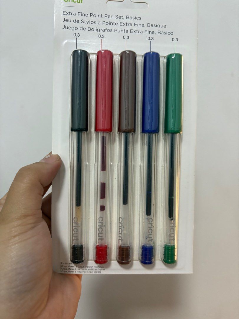 Cricut Extra Fine Point Pen Set (Category: Craft Supplies & Tools) located in Quezon City. Submitted by nadz.b (Listing ID 1396014396, Image 1). Description: - Cricut Extra Fine Point Pens set - Includes 5 pens: black, red, brown, blue, green - 0.3mm tip - Designed for Cricut electronic cutting machines - Water-based, acid-free, and non-toxic - Not recommended for textured or glossy materials.