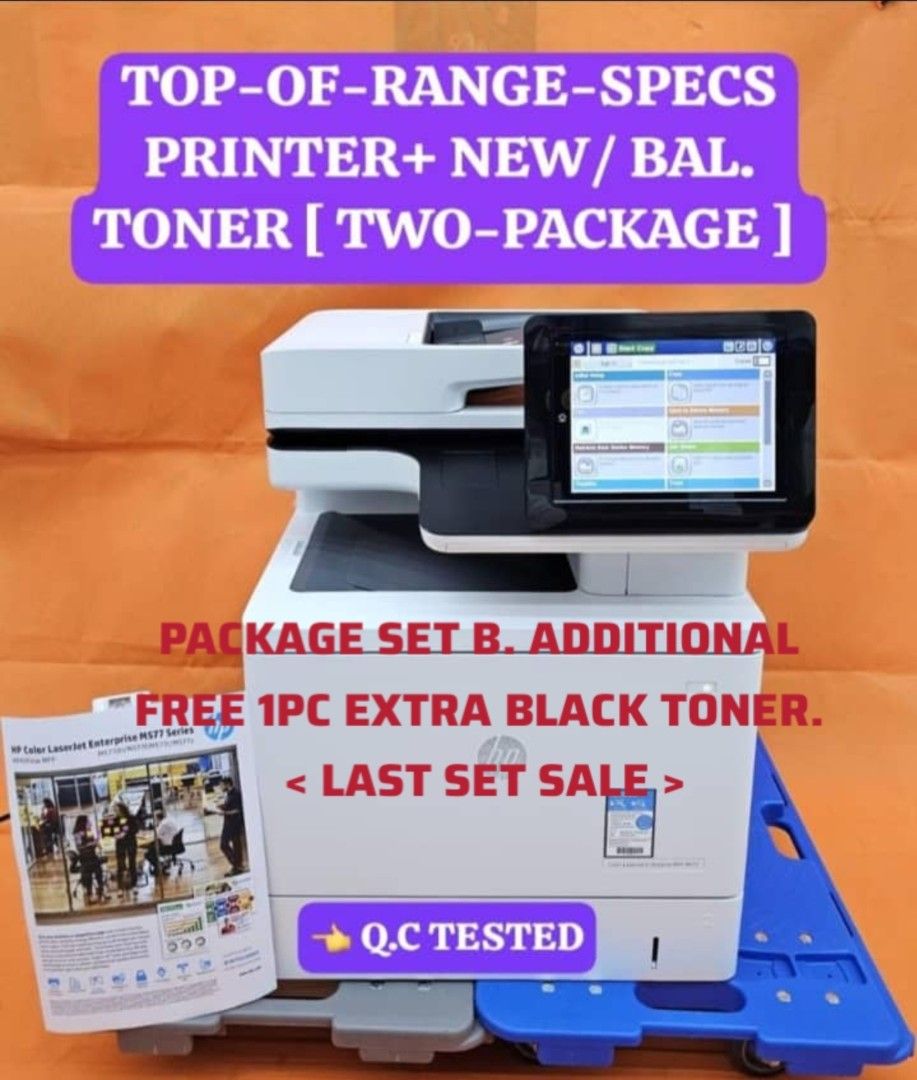 HP M577 COLOUR LASER MULTI-FUNCTION PRINTER (Category: Printers, Scanners & Copiers) located in Singapore. Submitted by imm_building_electronics (Listing ID 1297837218, Image 1). Description: < 3 SET AVAILABLE > LEFT 1 SET > 19 MAY 2026> UPDATED PROMOTION SET B: $795 = PRINTER + 1 SET TONER PLUS ADDITIONAL: FREE 1 PCS EXTRA BLACK TONER. < ALL BUYER, PLEASE READ ITEM DESCRIPTION AS BELOW BEFORE GETTING A SUITABLE MODEL FOR YOUR USAGES > Due to lim