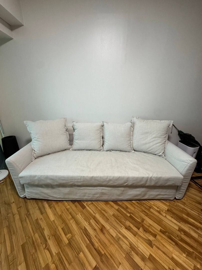 Ikea Holmsund 3-Seater Sleeper Sofa Bed (Category: Sofas) located in Makati City. Submitted by peeveeimperial (Listing ID 1396019004, Image 1). Description: Color: Borgunda Beige Reference: Ikea Original Price: P34,999.00 https://www.ikea.com/ph/en/p/holmsund-3-seat-sleeper-sofa-borgunda-beige-s89516934/.