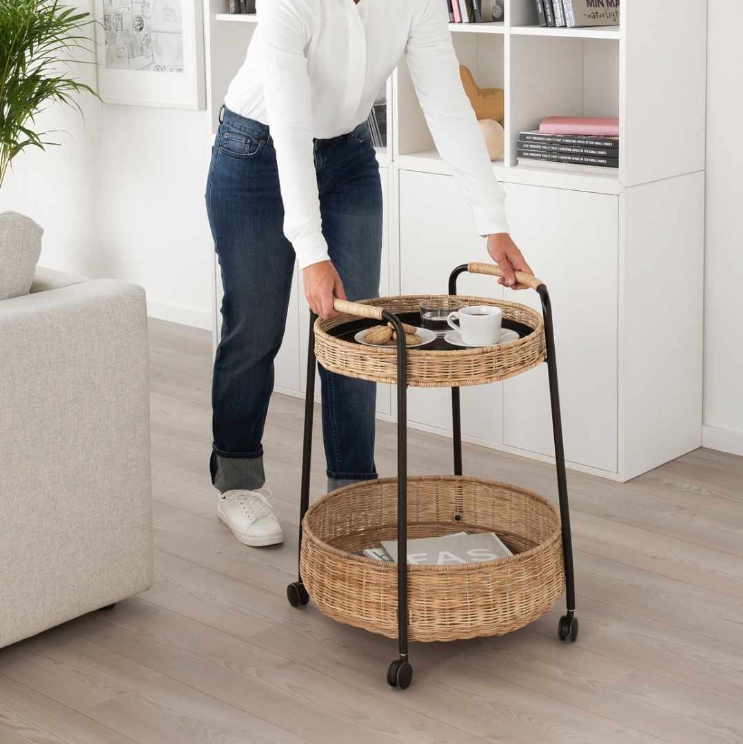 IKEA LUBBAN Serving Cart Trolley (Category: Other Home Furniture) located in Rizal. Submitted by jpspaceph (Listing ID 1396022520, Image 2). Description: 🌟 SRP: 2,500 (SRP: 3999) 🌟 RFS: Decluttering 🌟 Condition: Like new. Minor markings (photo) 🌟 MOP: GCASH 🌟 NO MEET-UPS 🌟 Same-day delivery via Grab/Lalamove (buyer’s expense) Details: - IKEA LUBBAN serving cart - Two rattan shelves - Sturdy black metal frame - Easy to maneuver with handles 