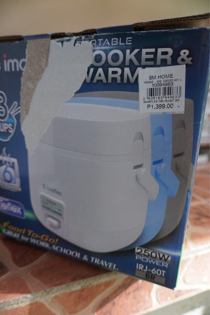 Imarflex Portable Cooker & Warmer IRJ-60T BR (Category: Cookers) located in Batangas. Submitted by fastidiouss (Listing ID 1395940062, Image 3). Description: RFS: Moved out of condo. Will no longer use. Fully functional. Box and warranty card are included. - Imarflex portable cooker and warmer. - Cool-touch cover and steam vent. - Cook/warm light indicator. - Cooks up to 3 cups of rice. - Ideal for work, school, and travel..