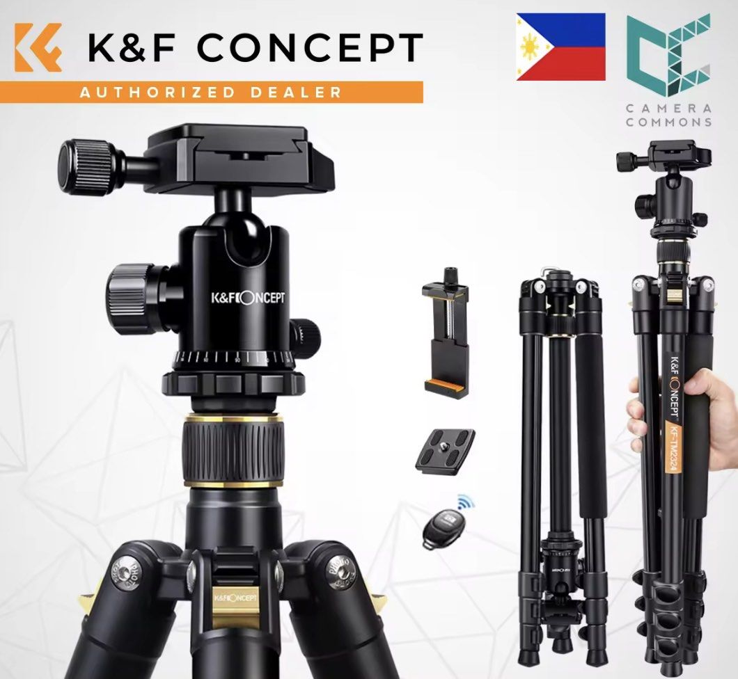 K&F Concept DSLR/MIRRORLESS Tripod (Category: Tripods & Monopods) located in Quezon City. Submitted by jelly_fres (Listing ID 1396070227, Image 1). Description: K&F Concept 62” TM2324 FEATURES: - Lightweight and compact aluminum tripod - 360 panorama ball head - maximum height: 156cm - 10kg load capacity - NON RUSTING (made of aluminum magnesium alloy) - foldable - WITH BAG (check last photo) ⚠️barely used, still in good condition. .