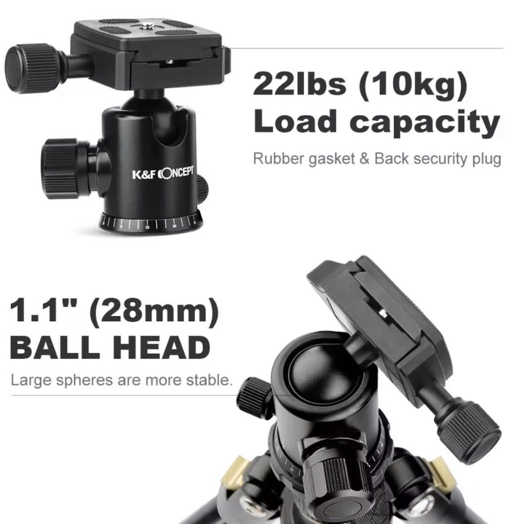 K&F Concept DSLR/MIRRORLESS Tripod (Category: Tripods & Monopods) located in Quezon City. Submitted by jelly_fres (Listing ID 1396070227, Image 3). Description: K&F Concept 62” TM2324 FEATURES: - Lightweight and compact aluminum tripod - 360 panorama ball head - maximum height: 156cm - 10kg load capacity - NON RUSTING (made of aluminum magnesium alloy) - foldable - WITH BAG (check last photo) ⚠️barely used, still in good condition. .