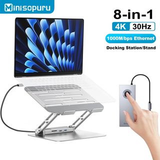 Minisopuru USB C Laptop Docking Station Stand with 4K HDMI RJ45 SD3.0 100W PD USB HUB Adjustable Laptop Stand for MacBook Pro64240916492674110