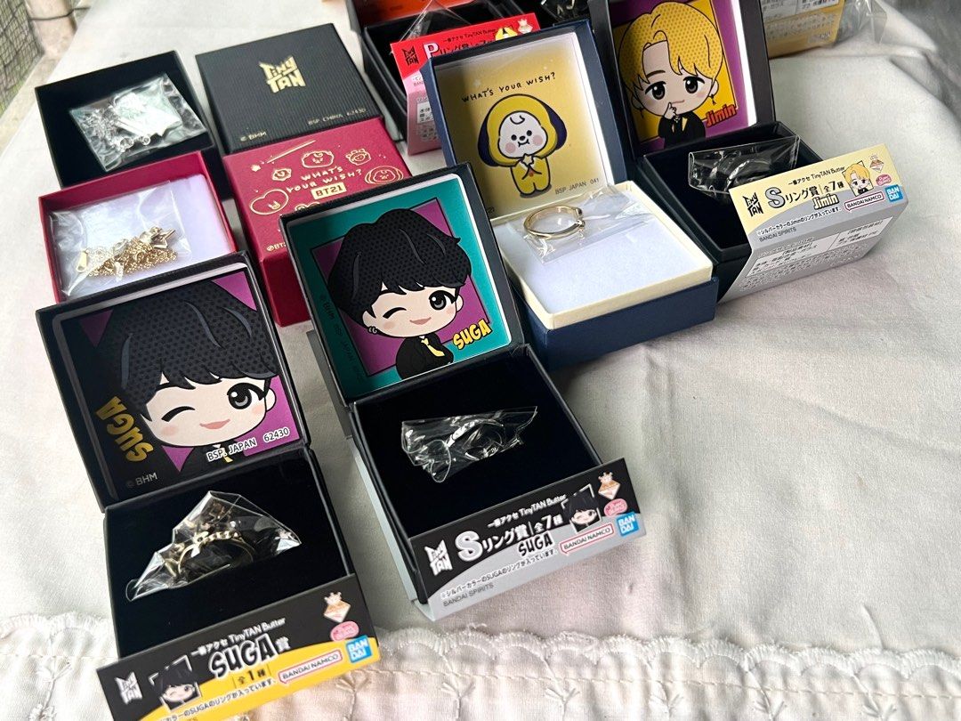 Official BTS Tinytan Butter Accessory Ring / Pendant Japan (Category: Necklaces) located in Marikina City. Submitted by selieee06 (Listing ID 1396071664, Image 2). Description: WTS LFB BTS TinyTan Butter Accessory Ring / Pendant Necklace ⭐️ALL NEW, opened to showcase designs. Comes with special box and art card. ✅Originally priced at 1800 Yen ~ 700 PHP ✅Heart rings at PHP 350 each ONLY ✅Silver ring / Pink gold ring / Pendant - 330 each Designs av