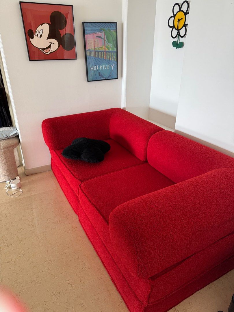 Red Modular Sofa (Category: Sofas) located in Singapore. Submitted by fany3131 (Listing ID 1395981221, Image 2). Description: Can change make bed and 2 piece - Stylish red modular sofa - Unique, rounded design - Ideal for small spaces - Includes two separate modules.
