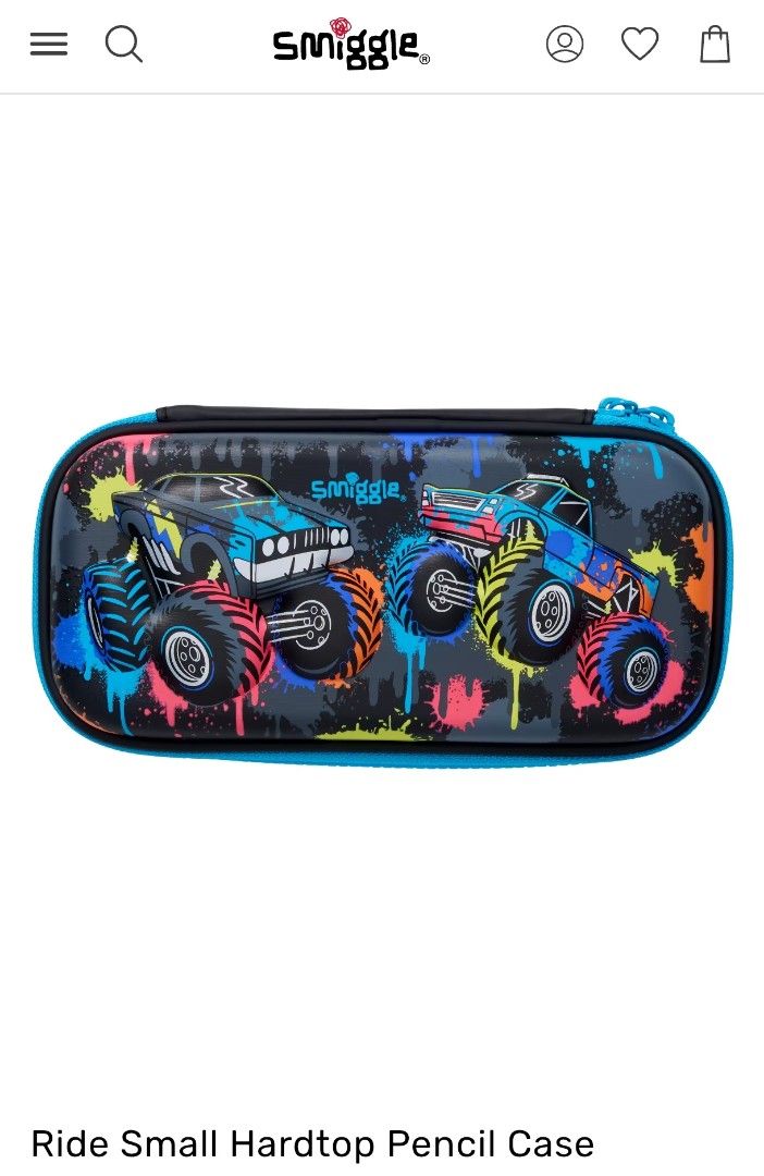 Smiggle Ride Small Hardtop Pencil Case (Category: Stationery & School Supplies) located in Muntinlupa City. Submitted by its.joy (Listing ID 1396102700, Image 1). Description: • 3D embossed hard shell front & back • Zipped compartment with double zips • Internal mesh compartments • Internal pen slots • H 10cm x W 21cm x D 6cm.