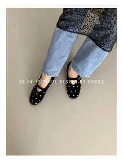 全新韓國絲絨愛心窩釘平底鞋64222390747266110