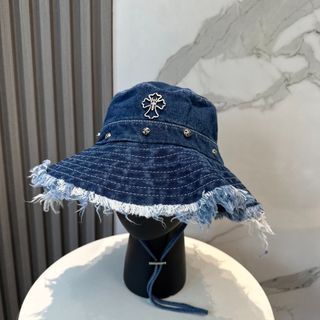 Chrome Hearts New Soft Denim Bucket Hat with Frayed Edges64222830776834110