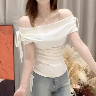 白色一字肩短袖衫64229674528770110