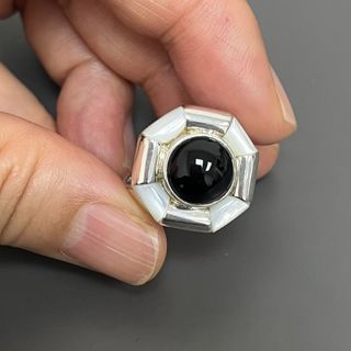 香港珠寶店搜回 千禧年六角十字黑白配天然黑瑪瑙純銀925介男女同款64224000677506110