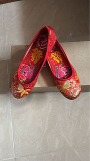 幸福傳承 紅色手工金魚繡花平底鞋64221971570177110