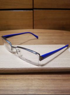 🈹️ 特價 #PRADA VPR53N DAK-1O1 Size 53/17 #長方形 #銀色框 藍色臂 #半框眼鏡 #Fashion #square Silver metal frame blue arms #Eyeglasses, #retrostyle #vintage #madeinitaly64228049619331110