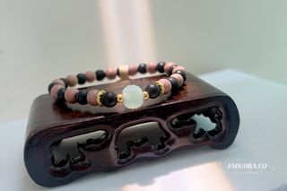 木珠手串系列 翡翠A玉土沉香血柏木鍍金手串手鏈364229340204930110