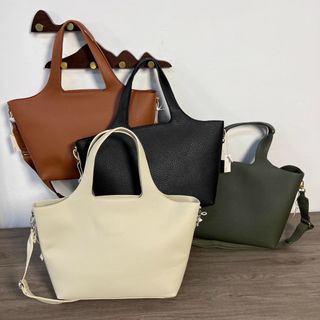 美國 Amazon Essentials 黑米白啡墨綠色皮革 手提 斜咩袋64225815927171110