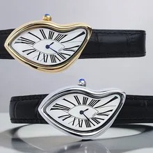 中世紀 Crash 創意融化扭曲手錶 高品質真皮男士手錶 奢華藍寶石玻璃男士手錶64226231061633110