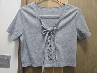 灰色短袖綁帶上衣 grey top64229975572866110