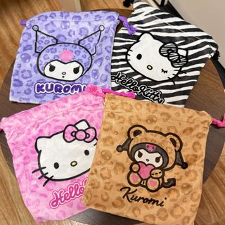 Japan SANRIO HELLO KITTY & KUROMO Leopard Print Zebra Stripe Canvas Drawstring Storage Bag64225815876611110