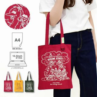 日本 Sesame Street 芝麻街 紅黃色帆布 側咩袋64222605105793110