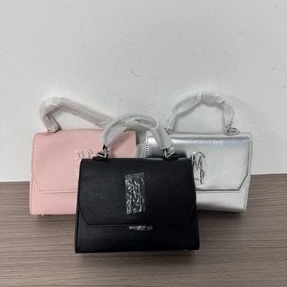 美國 STEVE MADDEN 黑粉銀色皮革 手提袋64224420020994110