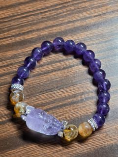 紫水晶 x 黃塔晶 x 紫晶貔貅 手串64233215223043110