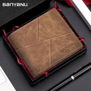 BANYANU 2024 New Men's Wallet Men's Genuine Leather RFID Anti-Theft Brush Retro Top Layer Cowhide Short Wallet Foreign Trade Bag64233214504065110